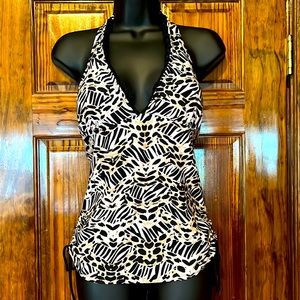 Black and White Halter Bikini Top